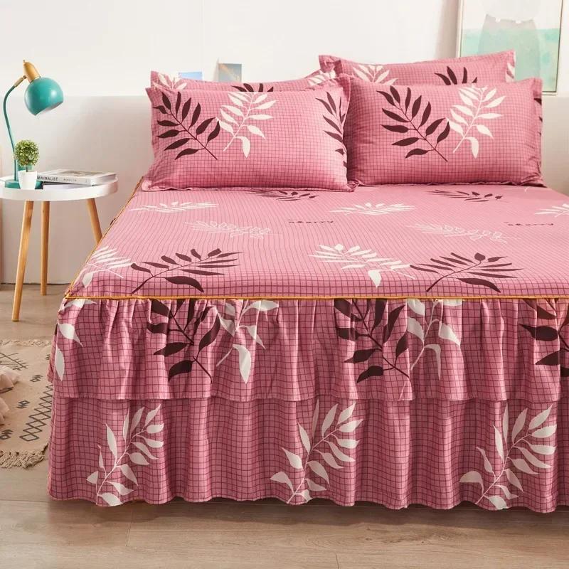 1PC Bed Skirt Cartoon Style Bed Cover Ruffled Bedsheet Falda De Cama Quilted Mattress Covers Lace Bedspread (No Pillowcase)