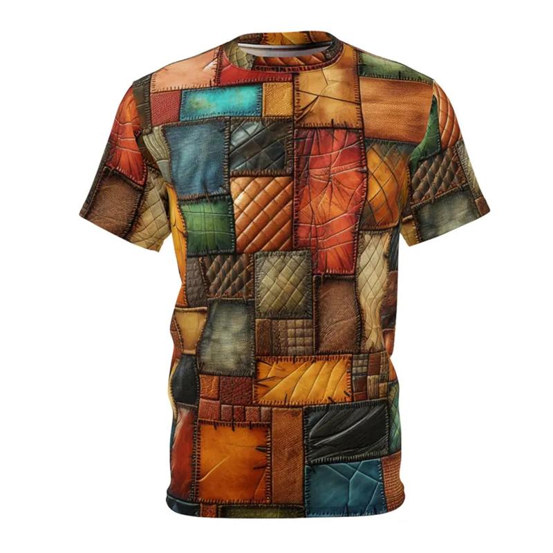 

Ретро футболка мужская клетчатая пэчворк принт графические уличные трендовые футболки Harajuku 2025 летние новые повседневные спортивные мужские забавные футболки S