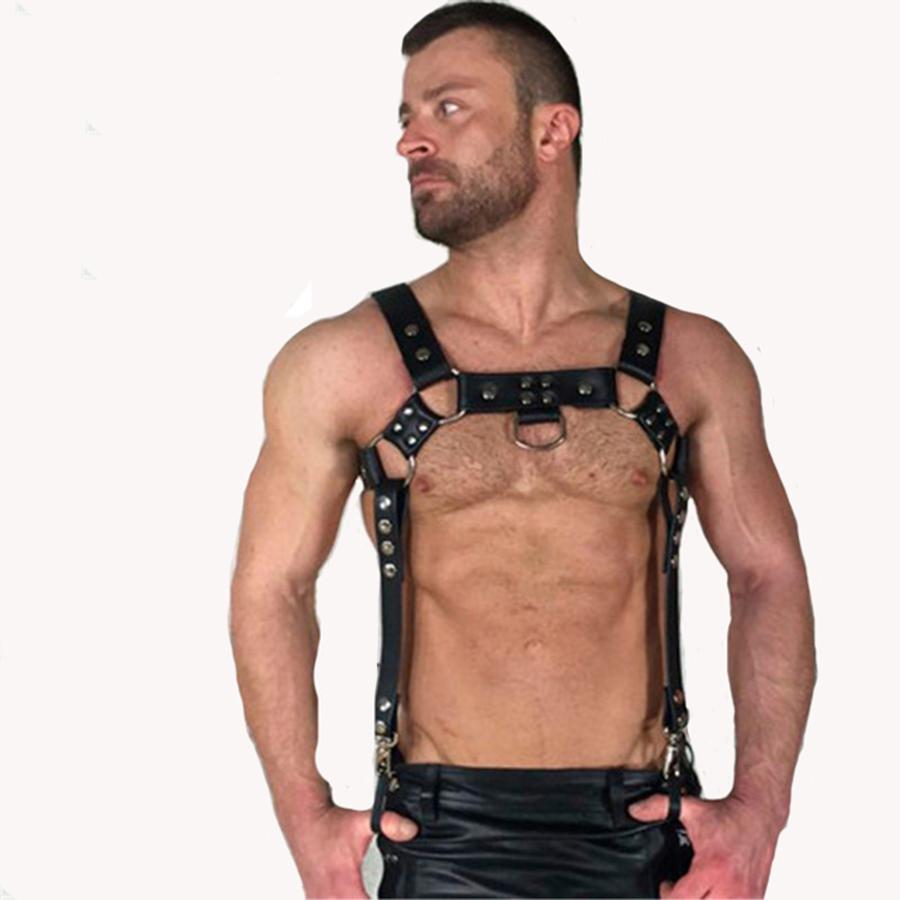 Hot Erotic Underwear BDSM Fetish Costume Men Gay Leather Harness Body Bondage Belt Strap Punk Rave Cock Cage Chastity Panties