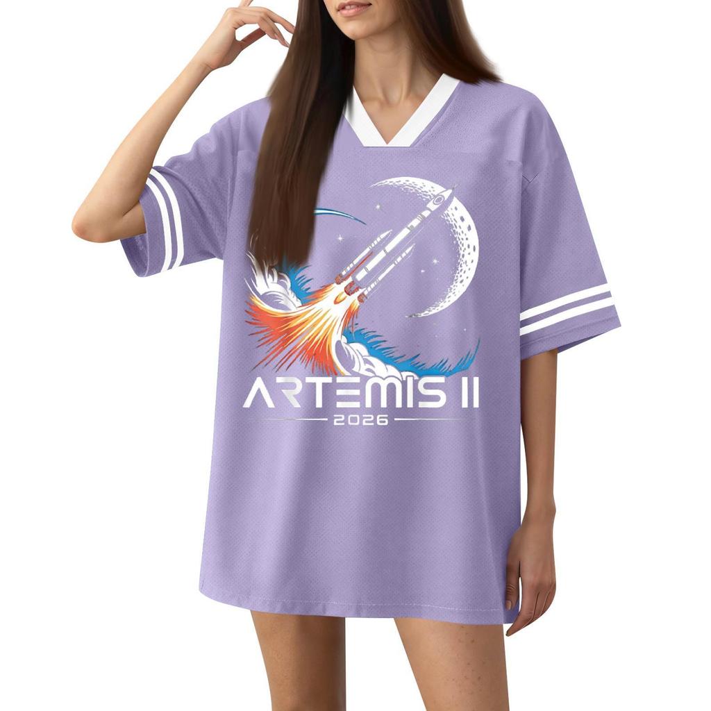 Womens V Neck Short Sleeve Sports Jersey T Shirt Loose Fit Graphic Printed Athletic Top Casual Wear