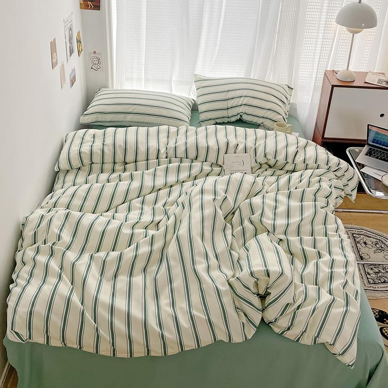 INS Stripe Series Printed Soft Bedding Set Duvet Cover Bedclothes Bedspread Pillowcases Flat Sheets Comforter Sets for Girls