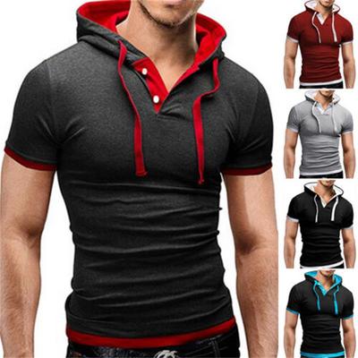 T-shirt basic casual slim fit moda uomo estiva a maniche corte con cappuccio tinta unita