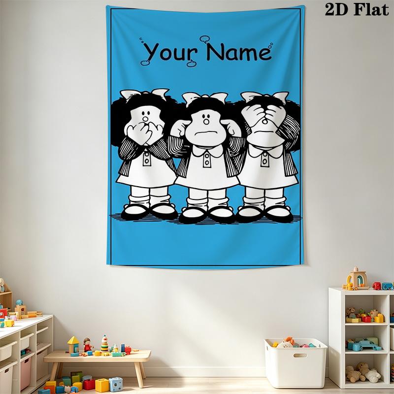 Name Custom Mafalda Wall Tapestry Aesthetic Wall Hanging Printed Fabric Blanket Decorative Tapestries for Bedroom Living Room Home Decor