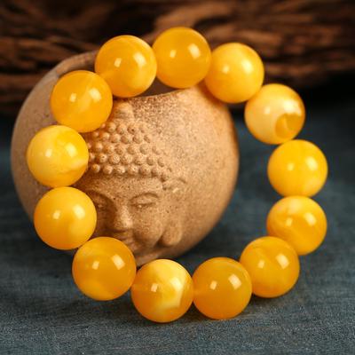 Unisex Amber Beeswax Chicken Fat Yellow Buddha Beads Bracelet