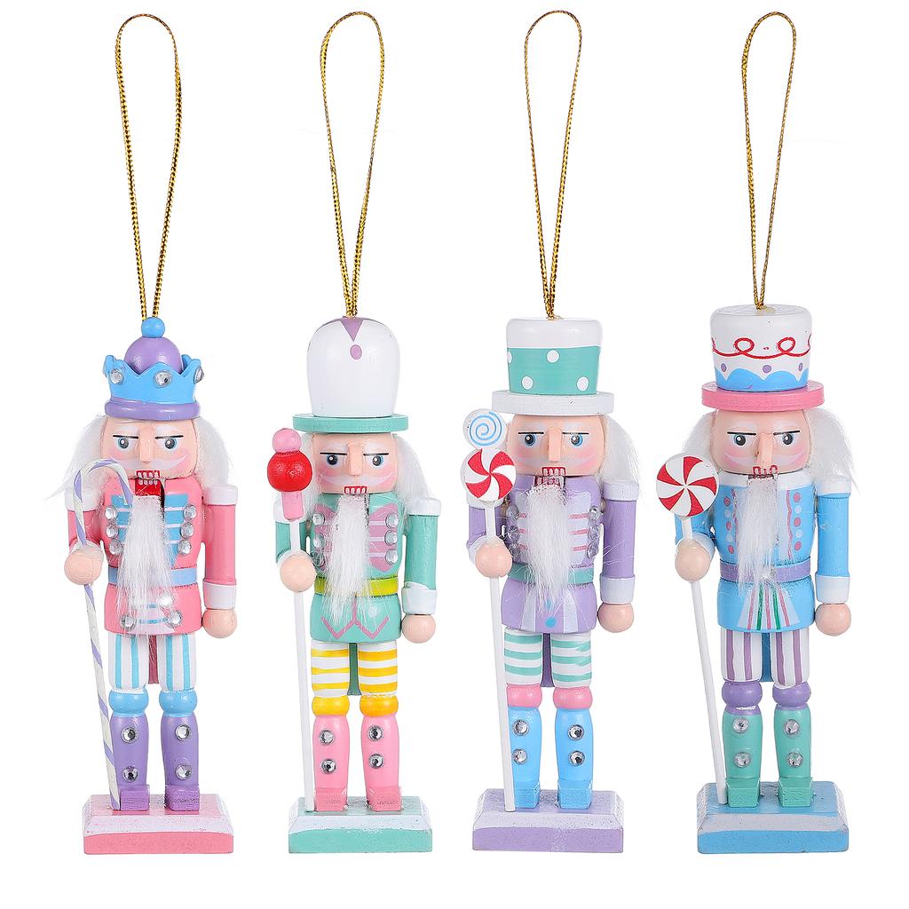 4Pcs Nutcracker Wood Craft Christmas Decorations for Shelves Mantel Display Wooden Nutcracker Ornaments Festive