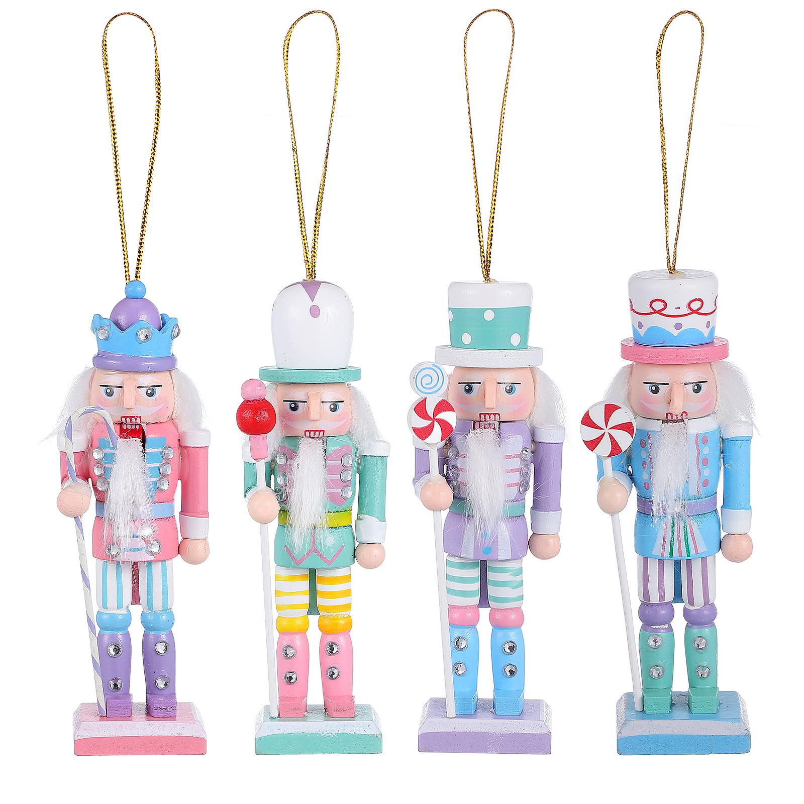 

4Pcs Nutcracker Wood Craft Christmas Decorations for Shelves Mantel Display Wooden Nutcracker Ornaments Festive