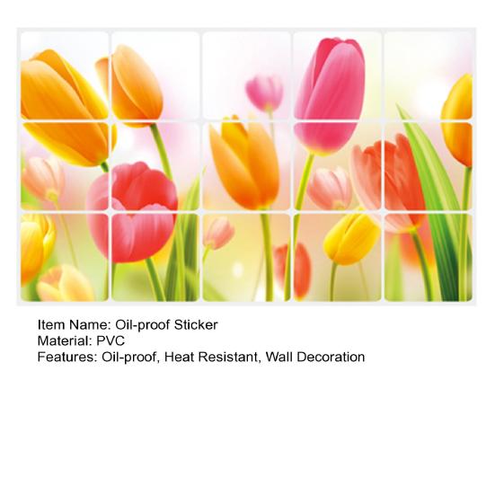 Oil-proof Kitchen Wall Sticker Rose Tulip Flower Dolphin Dandelion Self-adhesive Waterproof