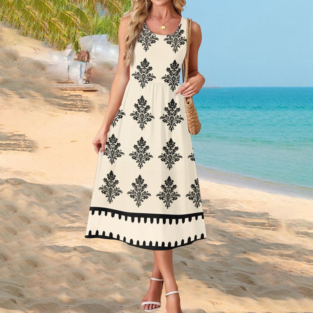 Modisches Damen-Sommerkleid, elegante Freizeitkleidung, Strandurlaub-Sonnenrock mit Taschen