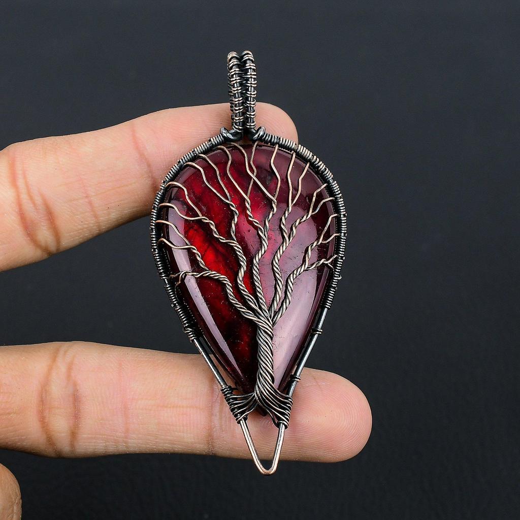 Tree Of Life Red Flash Labradorite Pendant, 999 Copper Wire Wrapped Jewelry, Gemstone Jewelry Pendant, Handmade Wedding Gift Jewelry