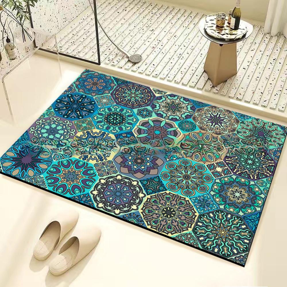 Retro Tile Diatom Mud Floor Mat Dirt-resistant Foot Mat Strong Water Absorption Non-slip Floor Mat