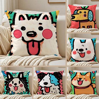 Cute Color Dogs Pillow Case Sofa and Living Room Decorative Cushion Covers Dust-proof and Mite-proof Invisible Zipper