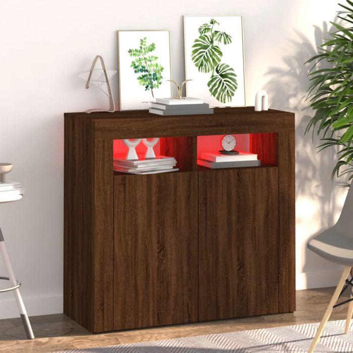 VidaXL Buffet avec Lumières LED Armoire de Rangement Organisateur de Maison Meuble de Salle de Séjour Salon Intérieur Chêne 815731