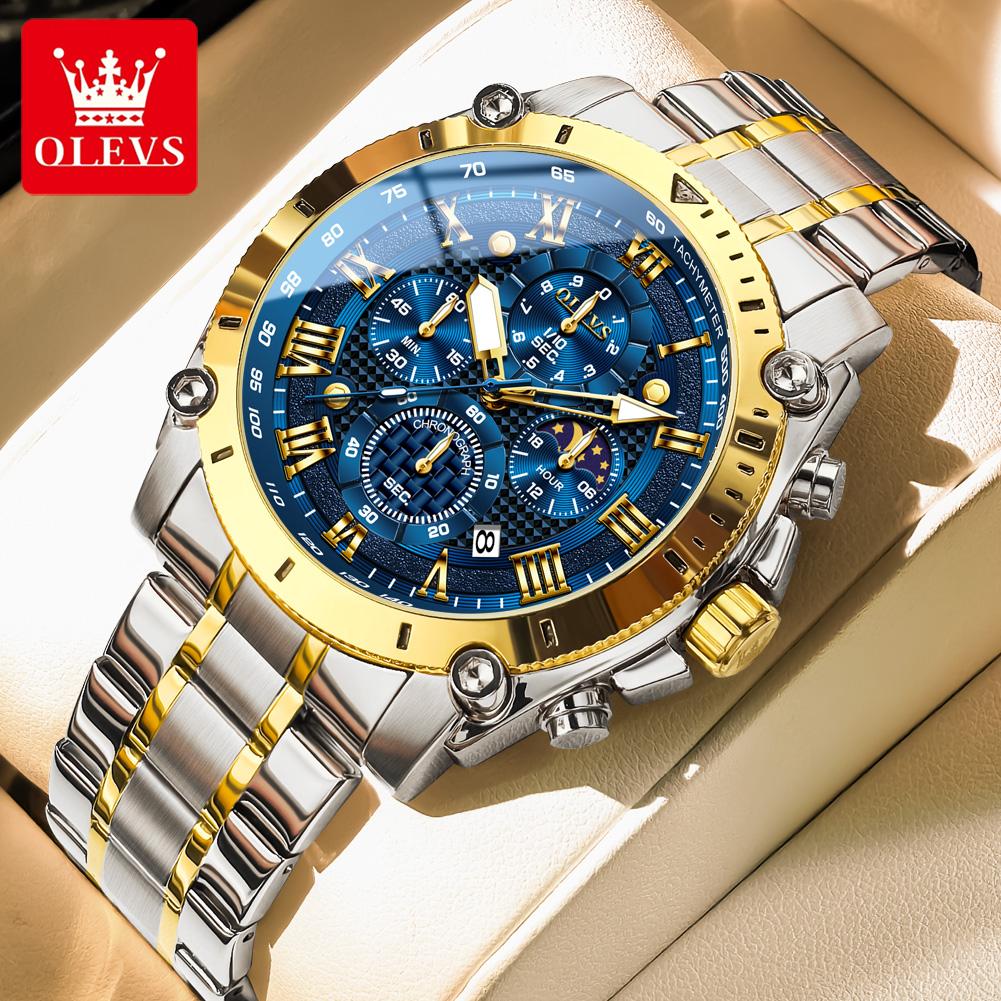 OLEVS Men Watch Top Brand Luxury Watch Men Stainless Steel Waterproof Sport Quartz Chronograph Wrist Watch