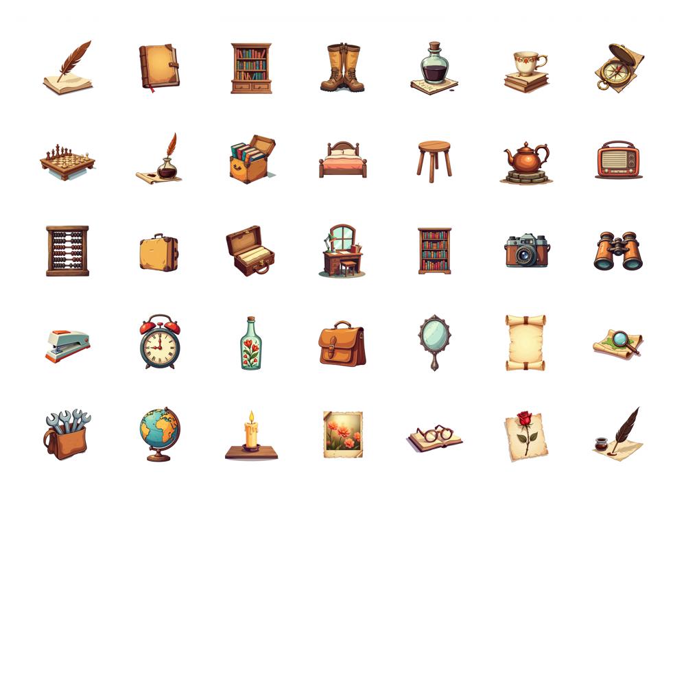 Vintage Retro Office Decals Nostalgic Antique Stationery School Supplies Stationery Stickers For Guitar Suitcase
