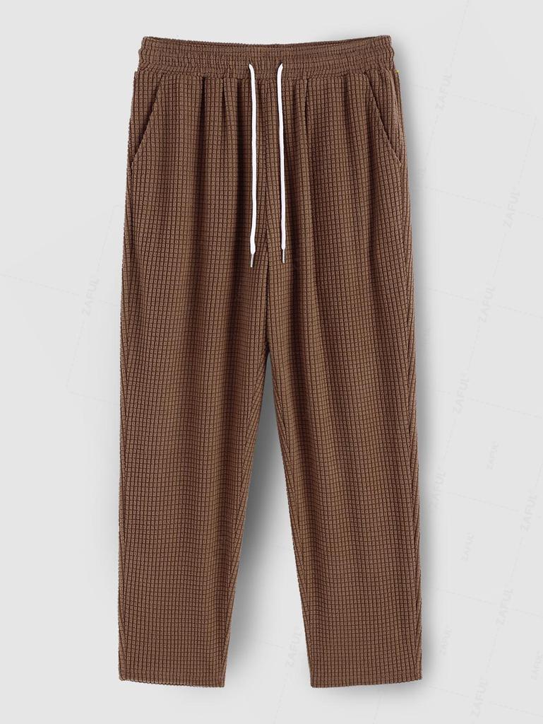 ZAFUL Men's Solid Color Polar Fleece Textured Straight Leg Drawstring Casual Pants