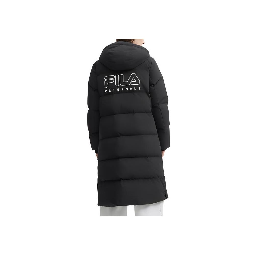 Fila Geacă Lungă Originală din Puf Culoare Solidă Simplă Caldă Lungă cu Glugă Palton de Puf pentru Femei Îmbrăcăminte Exterioară Negru F11W449906FBK
