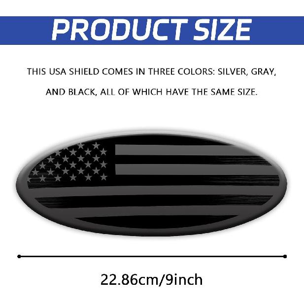 Frontgrill-Emblem für Ford, 9" Aluminium Frontgrill Heckklappen-Abzeichen Amerikanische Flagge Oval Patriotisches Hauben-Label für Ford F150 F250 F350 Edge