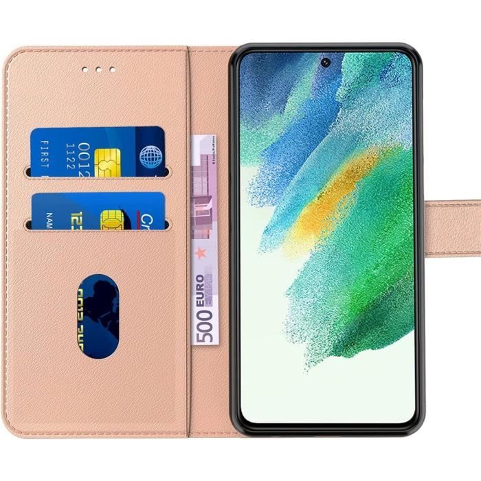 Coque de Protection - BOOLING - pour Samsung Galaxy S21 Ultra - Anti-Choc - Portefeuille - Effet Cuir - Rose