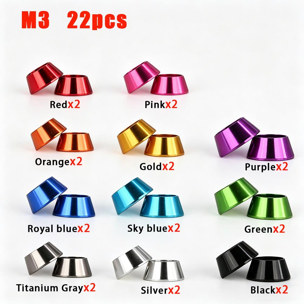 11/22pcs Aluminum Washer M2M2.5M3M4M5M6M8 Colorful Aluminum Alloy Mix Set Cap Head Gasket Washer for DIN912 Screw RC Model Parts