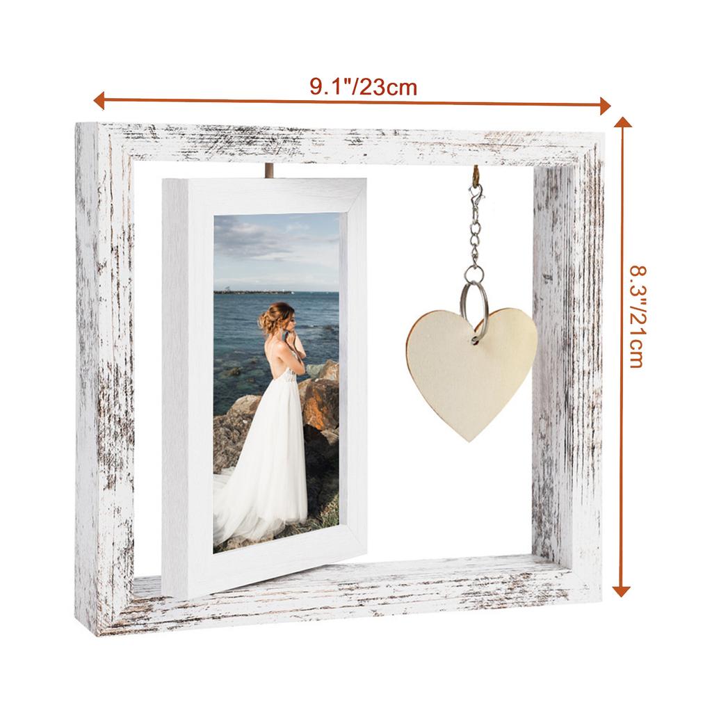 6 Inch Double Sided Rotating Photo Frame Stainless Steel Pendant Tabletop Display Holder for Photos Home Office Desk Decoration