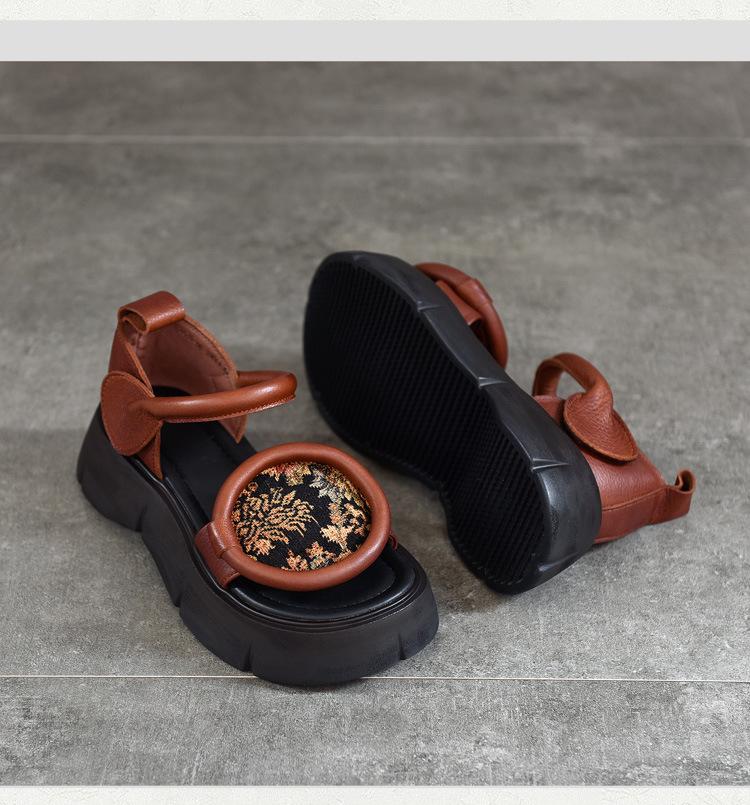 Fashion GKTINOO 2025 Summer New Versatile Genuine Leather Peep Toe Sandals Retro Comfortable Thick Soled Hook & Loop Women's Shoes