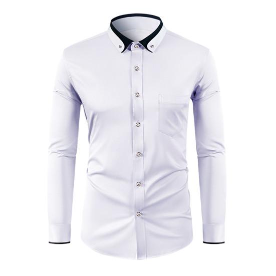 

Мужская классическая рубашка с воротником из стразов, эластичная, с длинным рукавом, без складок, формальная рубашка, однотонная, тонкая M белый