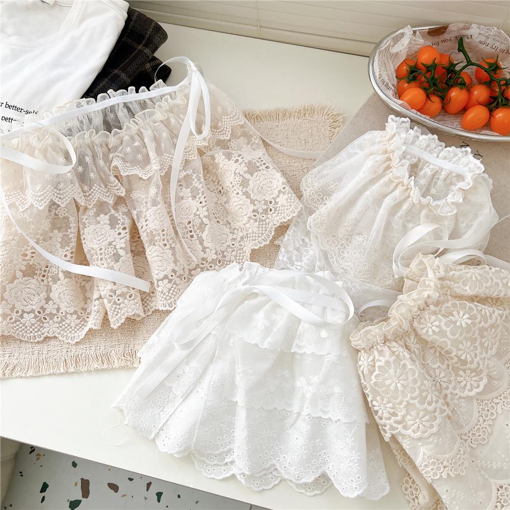 White Floral Ballet Lace Mesh Half Skirt - Women's Spring/Autumn Korean Style