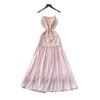 French heavy industry sequined neck splicing mesh dress women's waist A-shaped long dress design temperament dress dress