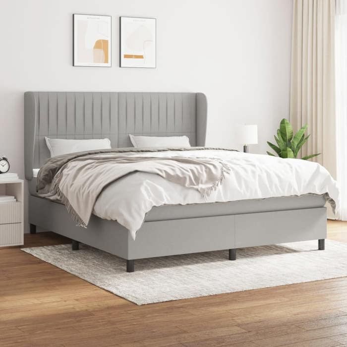 Maison Exclusive - Sommier à lattes de lit avec matelas Gris clair 160x200cm Tissu