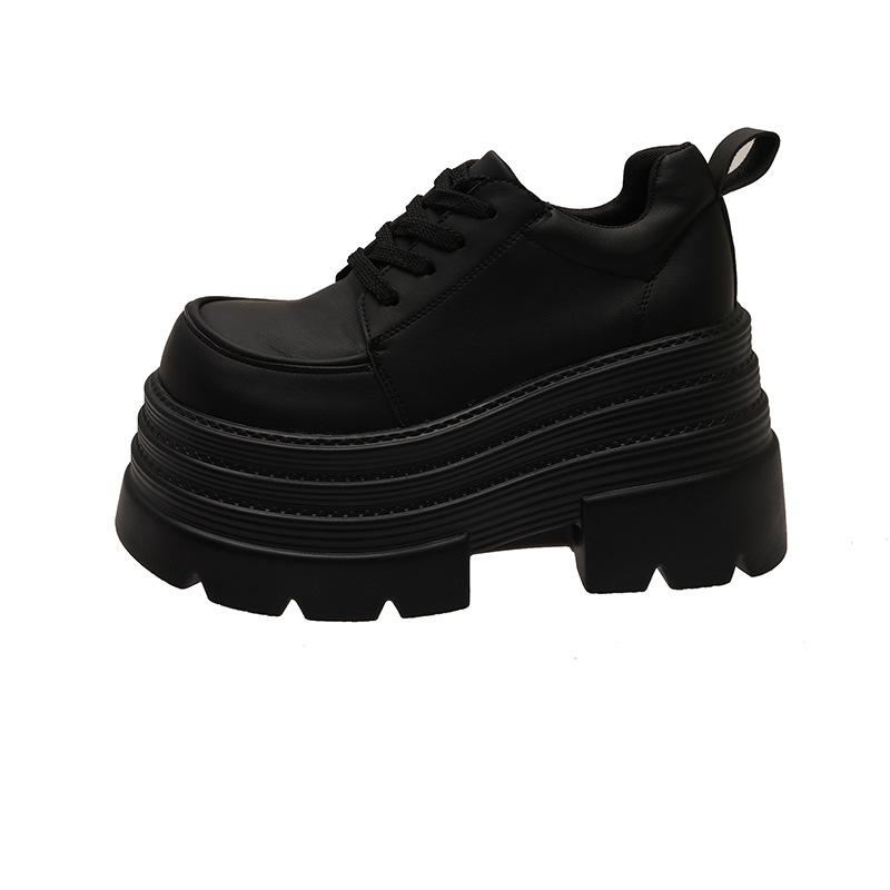 British Style Small Leather Shoes Women's Autumn 2025 New Heightened Platform Black Lace-up Mary Jane Loafers Women's