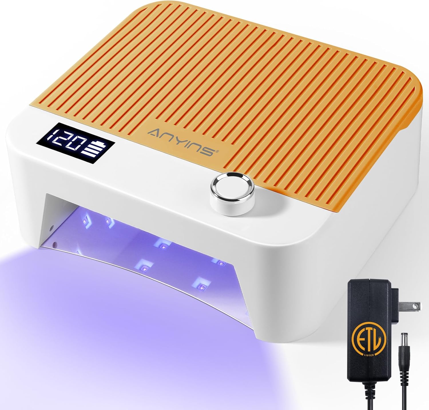 

UV LED Nail Lamp 120W, Fast Curing Gel Nail Dryer with Knob, Cordless, Grey помаранчевий
