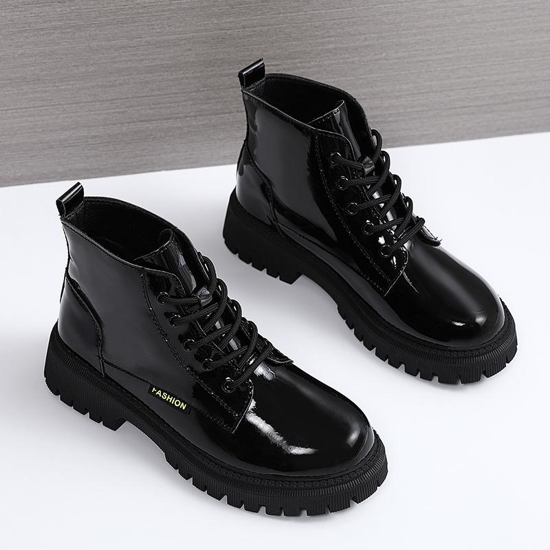 Martin boots British style autumn new spring and autumn single boots black platform short boots patent leather boots 35