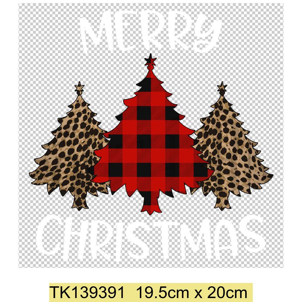 Christmas Tree Deer Heat Transfer Adhesive Patches T-Shirt Appliques Clothes Children's School Bag Decoration Print Holiday Gift