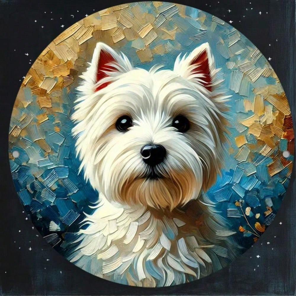 1pc Vintage Round Metal Sign West Highland Terrier Dog Rustic Wall Art Home Decor HD Print