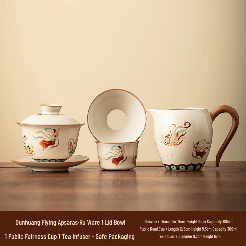 Dunhuang Flying Apsaras Ru Kiln Mini Kung Fu Tea Set