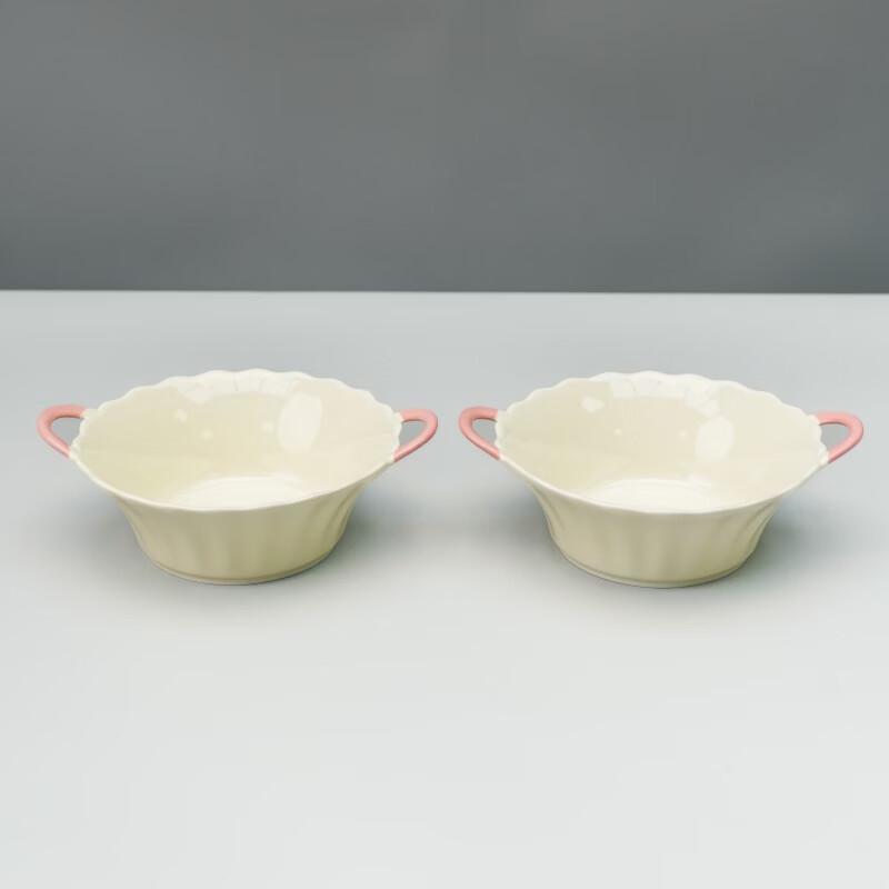 Hao Ya 9.5-inch Minimalist Ceramic Double-Handle Soup Bowls, 2-Pack