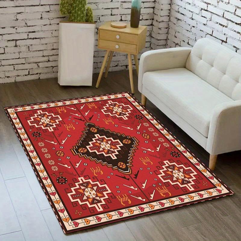 Teppich mit Vintage-Muster, rutschfest, aus Polyester, maschinenwaschbar, strapazierfähige Bodenmatte für Wohnzimmer, Schlafzimmer und Heimdekoration - Groß