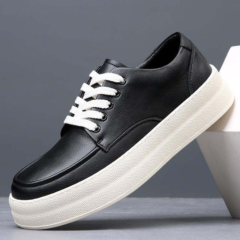 Men's shoes platform casual leather shoes trendy brand versatile leather new spring breathable men's white shoes