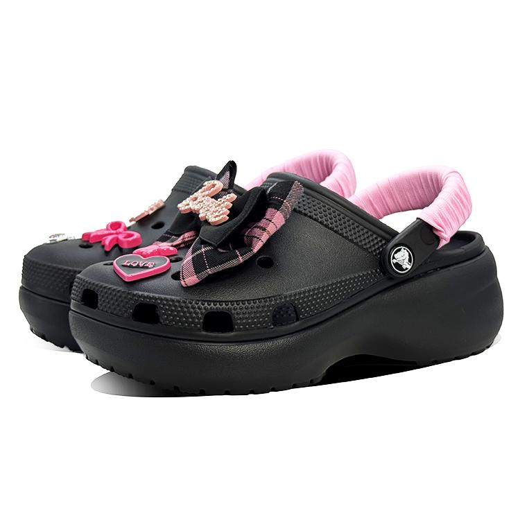 Crocs Classic Platform Clog EVA Seven Seven Made French Baton Citywalk Slack Clean Fit Retro Hole Shoes Women's Black Pink