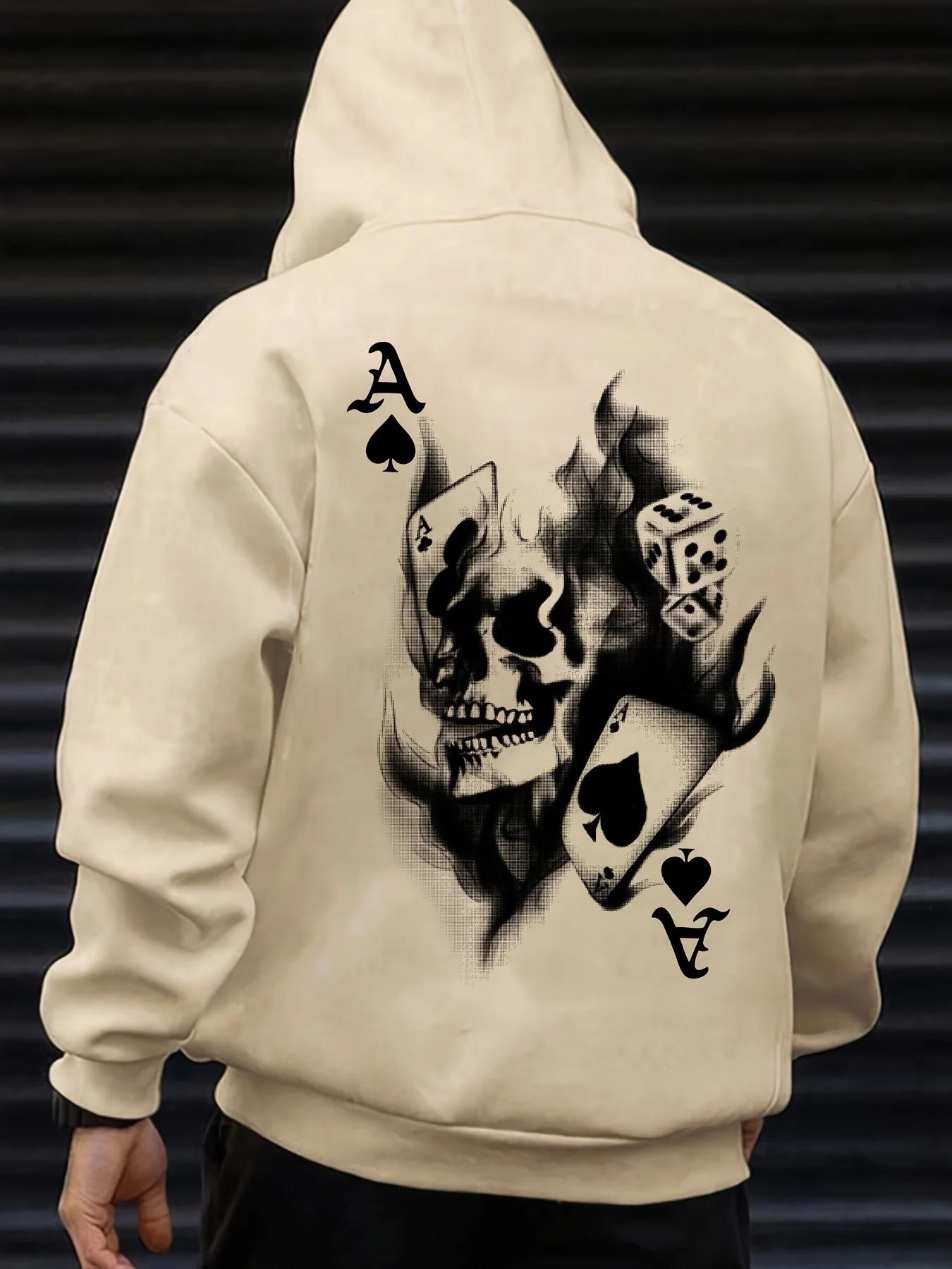 

Skull men s casual printed hoodie, autumn and winter streetwear, comfortable and loose 3XL
