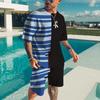 Summer Men's 3D Printed Striped Sports Suit Fashion Versatile Trend Casual Breathable