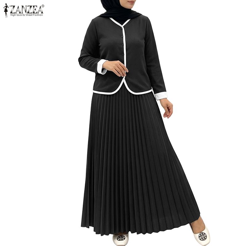 ZANZEA Women Long Sleeve Blouse and Long Skirts Casual Two Piece Suit Sets