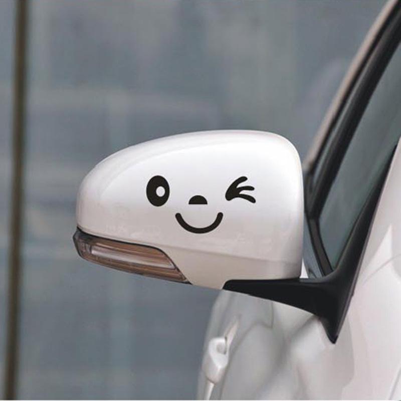 Cute Smiley Face Rearview Mirror Sticker – Waterproof, No Trace, Decorative Car Body Sticker Pair