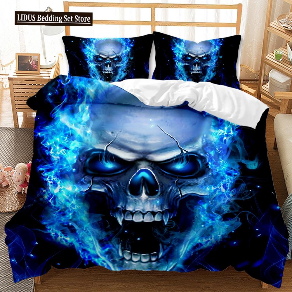 3D Skull Duvet Cover Set, Gothic Skull Bedding Sets,Skull Skeleton Comforter Cover Full Queen Size,Halloween Horror Quilt Cover