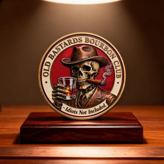 Kolekcjonerska moneta Old Bastards Bourbon Club Dwustronna Vintage Czaszka Pamiątkowa Moneta Klubu Whisky Pamiątka dla Kolekcjonerów Żeton Upominkowy