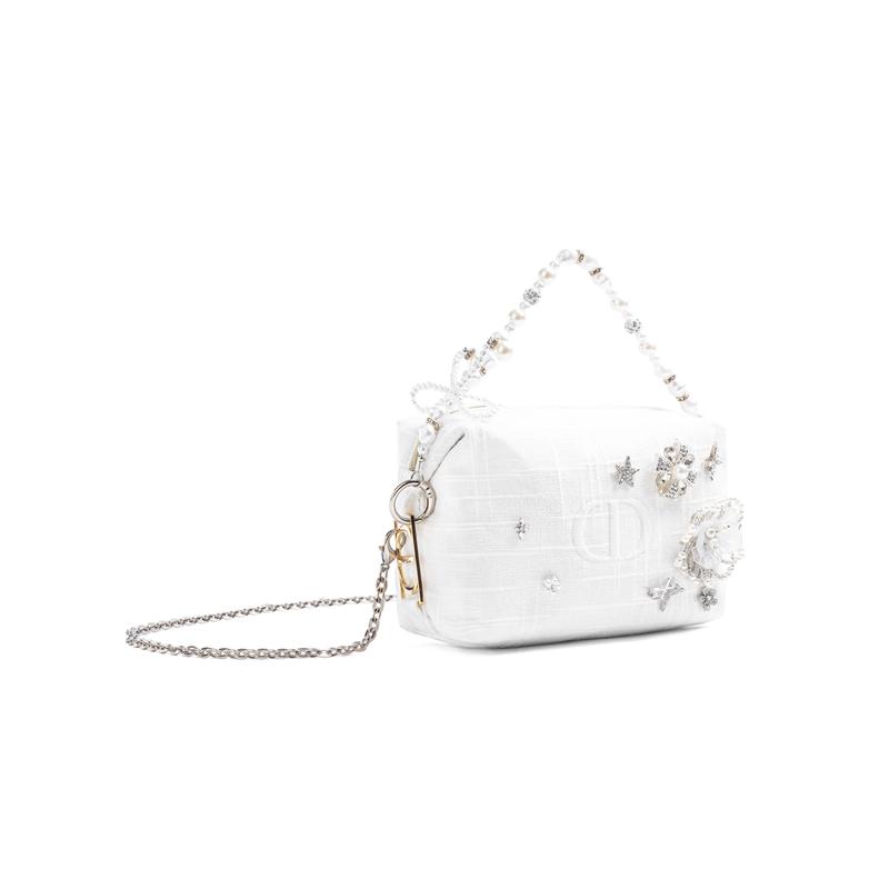 Dior [Maßgeschneiderte Kosmetiktasche] Stern Funkelnder Diamant Jinghe Diamant Dekoration Fee Stil Französisch Romantisch Polyesterfaser Weiß Aufbewahrungstasche Tragbar