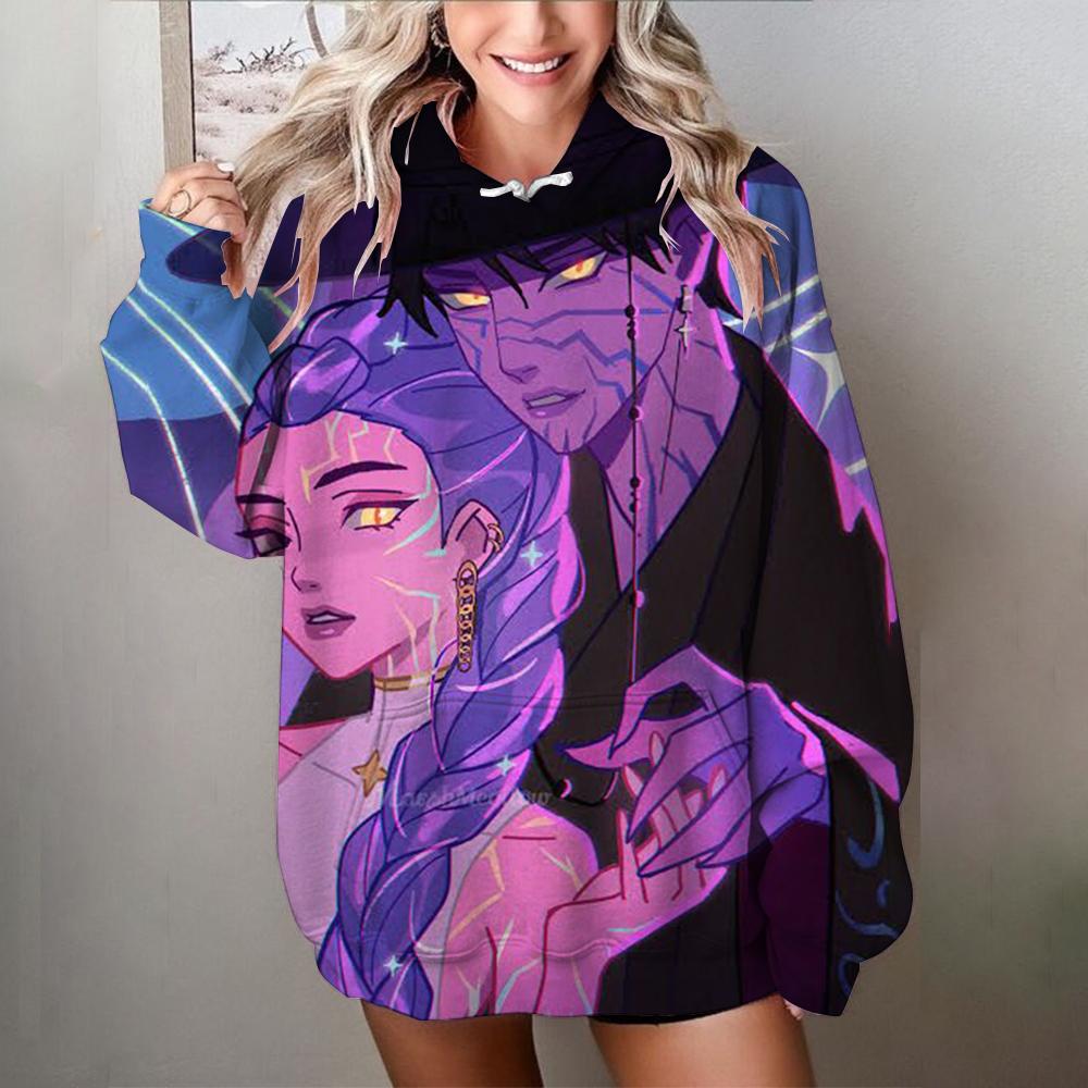 KPop Demon Hunters Print Hoodies Soft Casual Loose Vintage Women's Hoodies Autumn Winter Tops