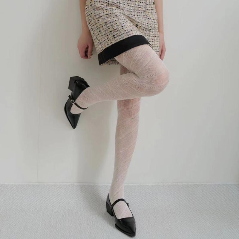Aesthetic High Waist Fishnet Tights for Women Stretchy Pantyhose Elegant Hollowed Out Diagonal Stripe Mesh Stockings