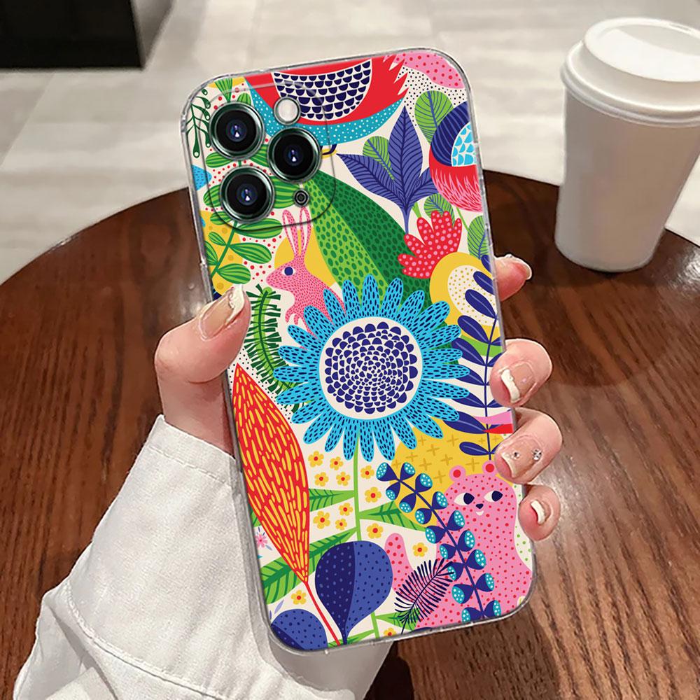 Jungle Art Illustration Snake Cats Sloth Case For Apple iPhone 17 16 15 14 13 12 11 Pro Max 16 Plus 16E 17Air 17Pro Phone Cover