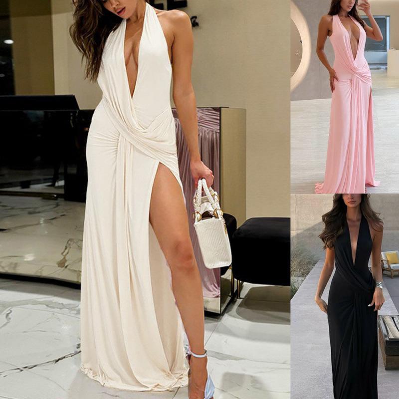 European and American summer fashion women's clothing, Spice Girl deep V neck pleated backless split dress new